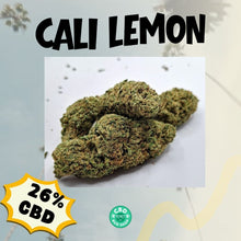 Load image into Gallery viewer, Large Cali Lemon CBD flower buds in hand – dense, resinous indoor CBD hemp flower with bright citrus terpene profile