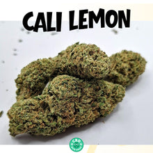 Load image into Gallery viewer, Cali Lemon CBD bud close-up showing frosty trichomes, tight structure and high-quality indoor hydroponic cultivation