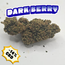 Load image into Gallery viewer, Large organic greenhouse Dark Berry CBD flower buds with 14% CBD and sweet berry aromas.