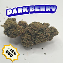 Load image into Gallery viewer, Large 100% organic greenhouse Dark Berry CBD flower buds , cloe up , with 14% CBD and sweet berry aromas.
